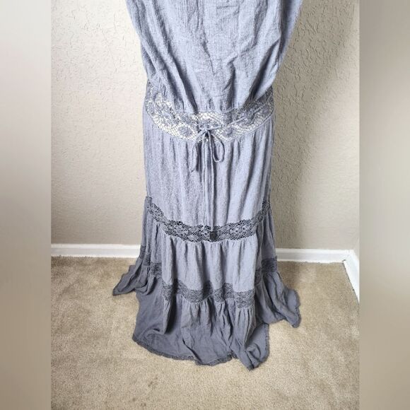 Michelle Jonas Hippie Gauze Maxi Dress Gray Size M New - Picture 8 of 14